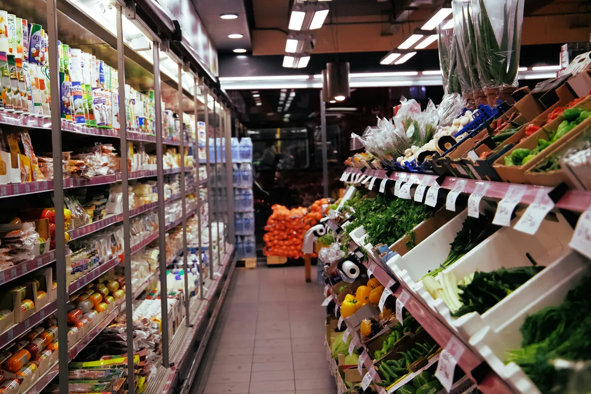 Household essentials organized for unit-price comparison