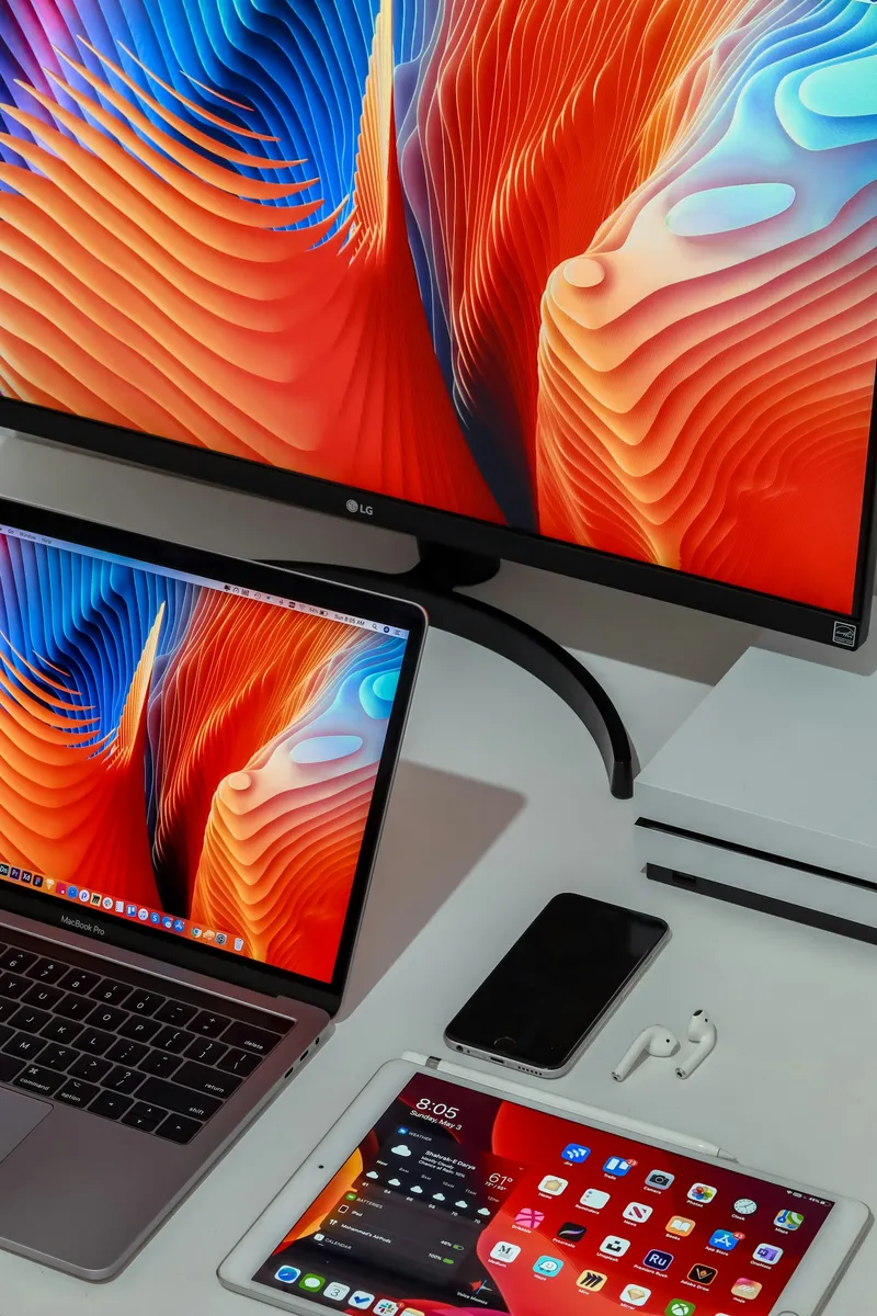 Electronics workspace with devices and accessories