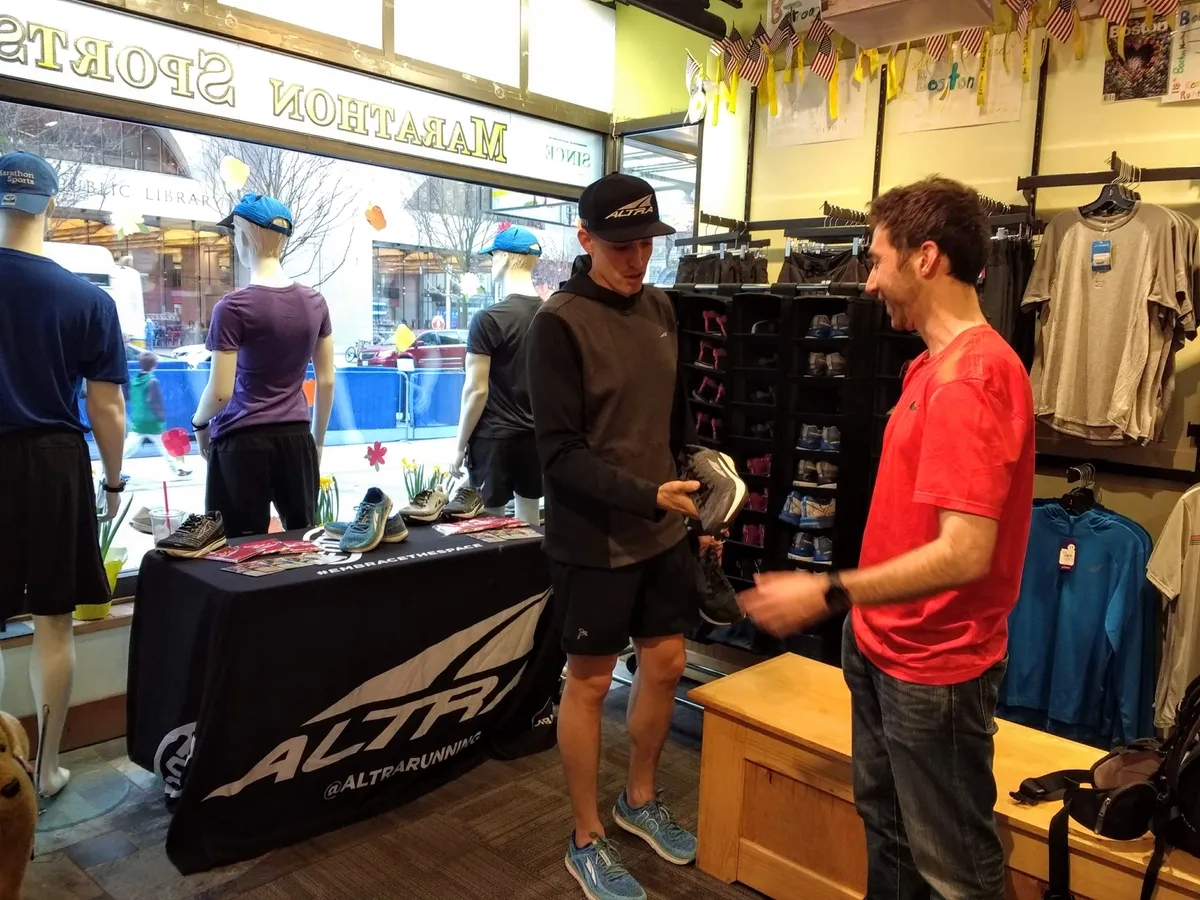 Running shoes with a wide toe box on display