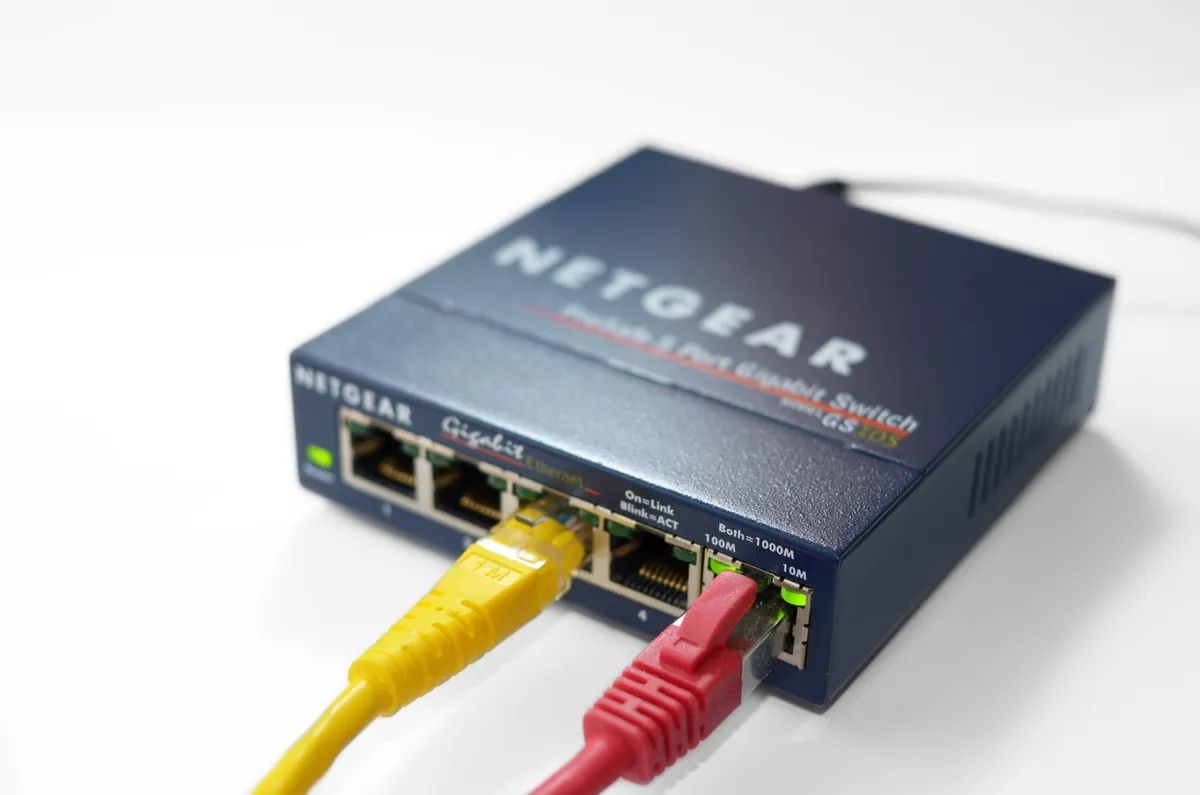 A small gigabit Ethernet switch with several ports