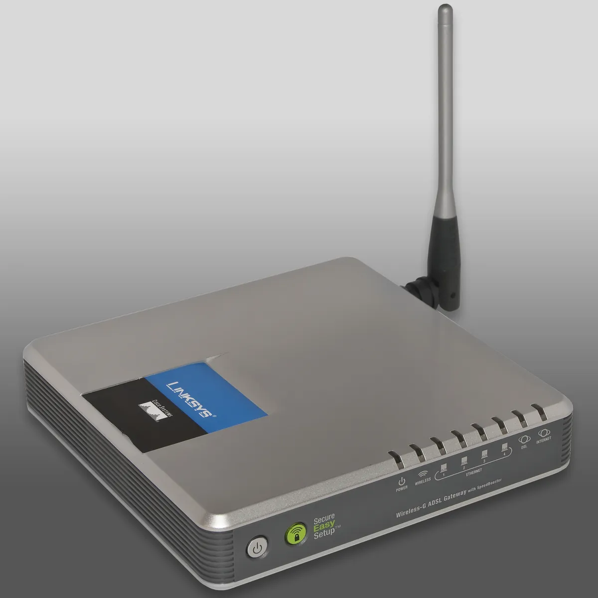An older combined ADSL modem and Wi-Fi router