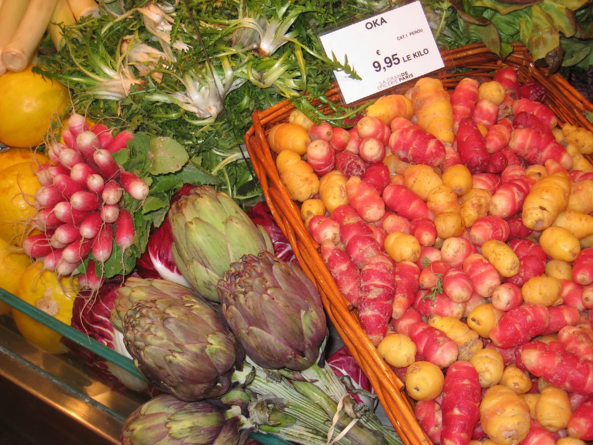 Fresh vegetables displayed in a grocery store
