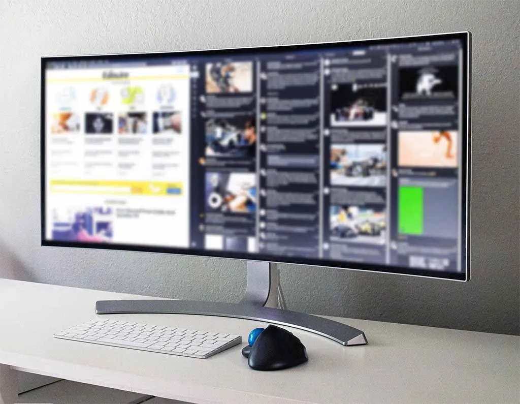 An ultrawide 21:9 aspect ratio computer monitor