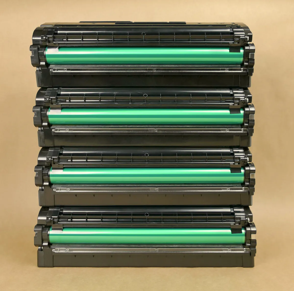 Four laser toner cartridges lined up