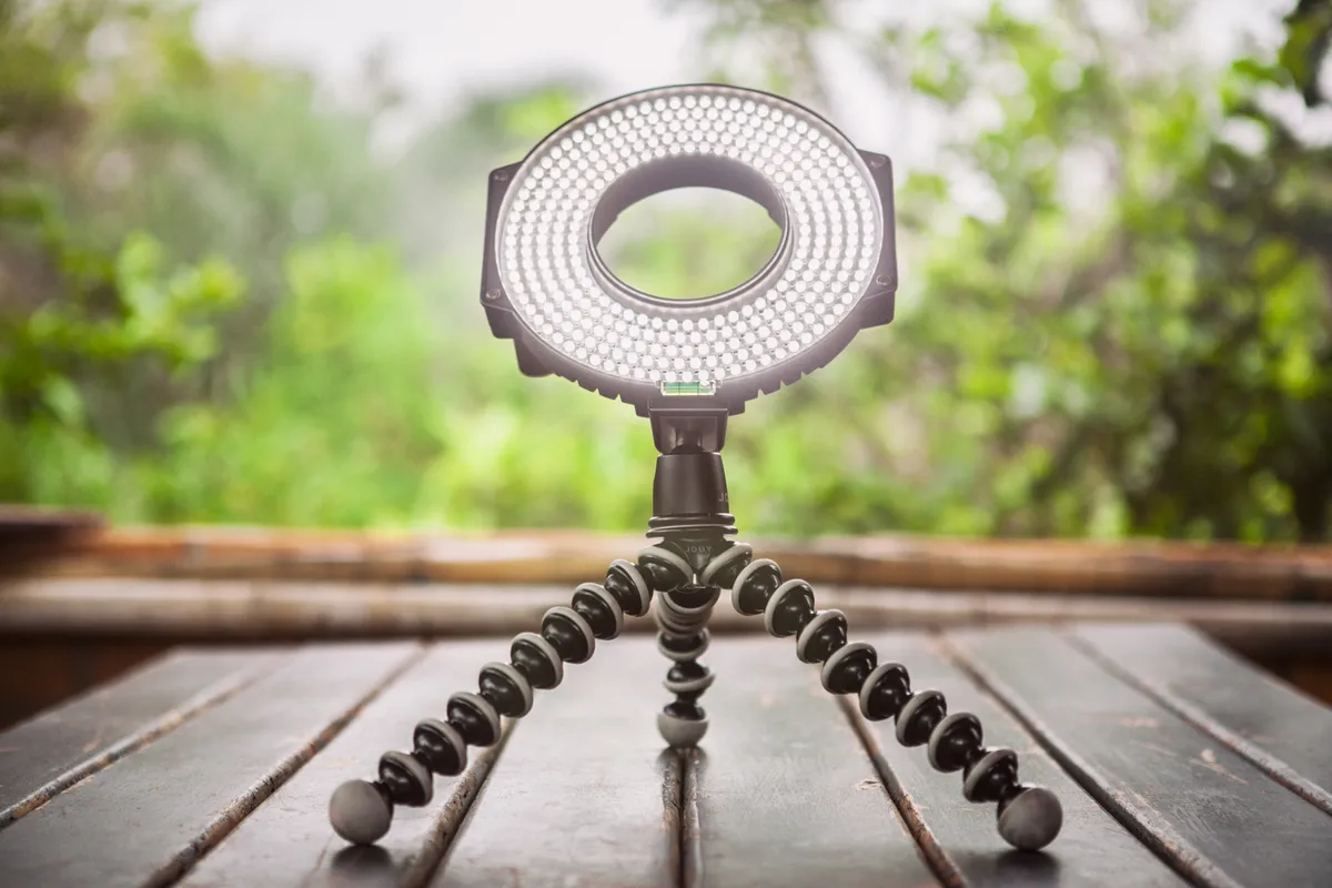 An LED ring light used for video lighting