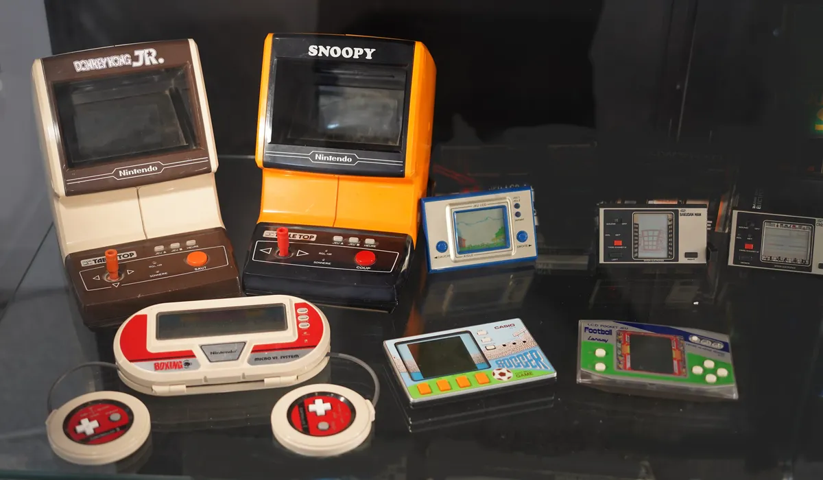 A collection of handheld gaming consoles from different generations