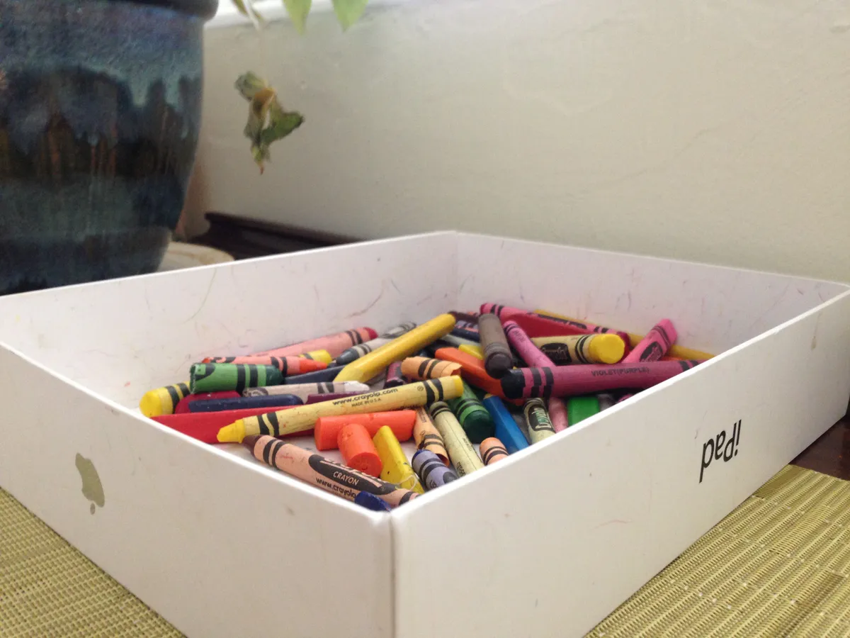 A box of wax crayons