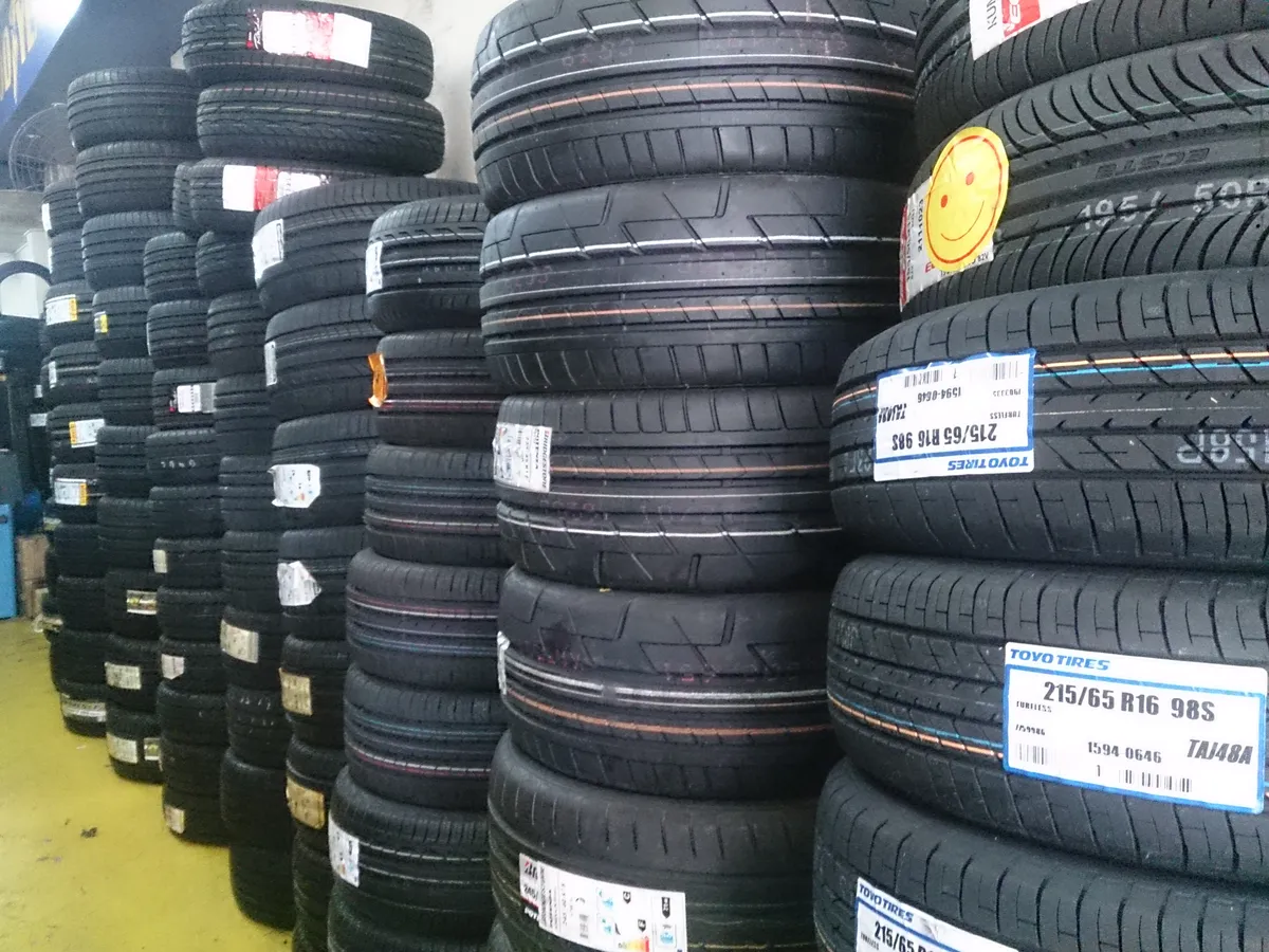 Car tyres showing tread patterns