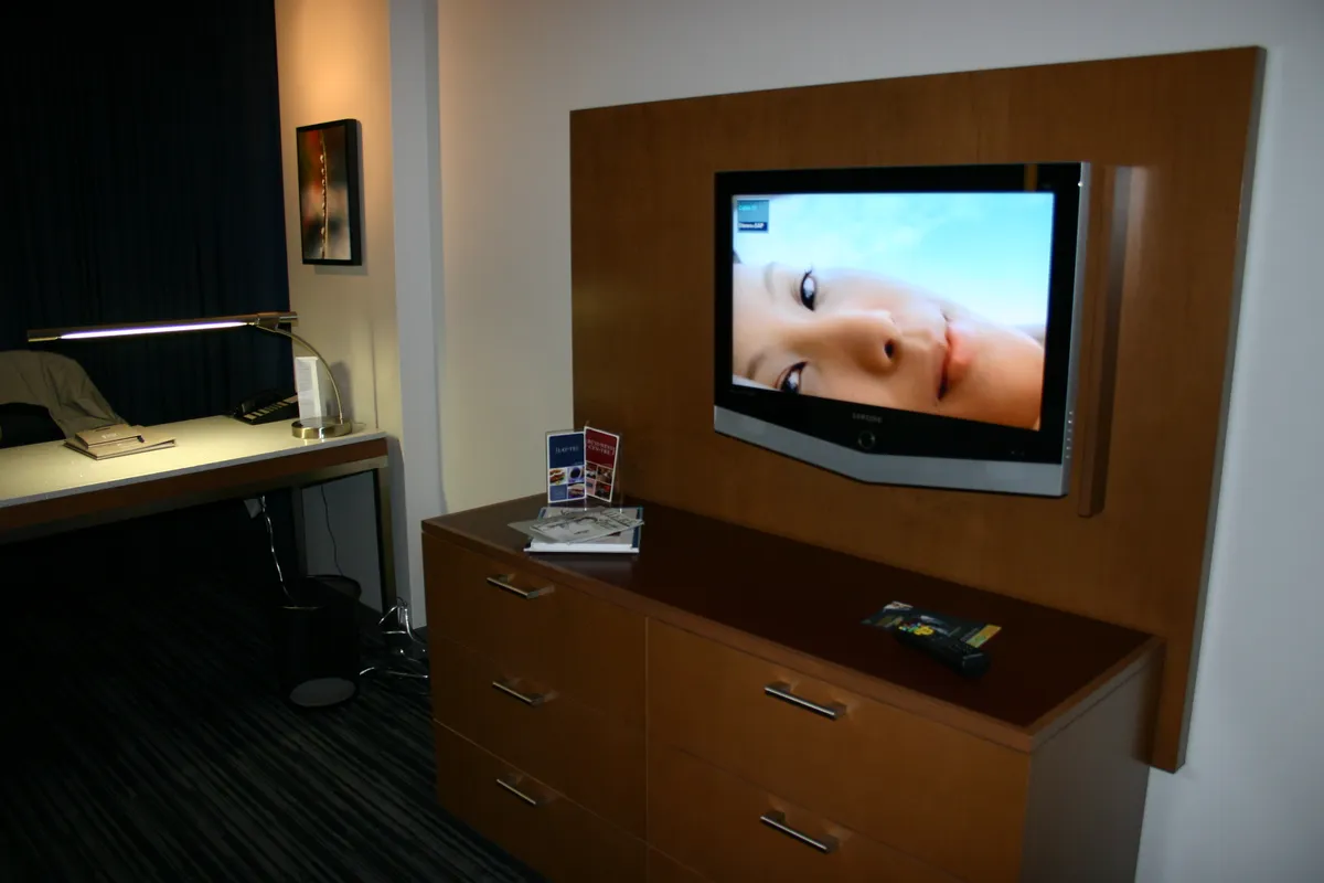 A television mounted on a wall