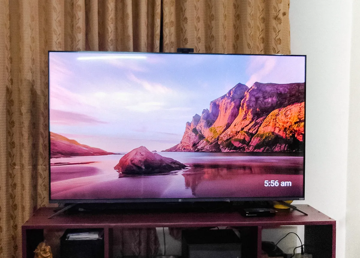 A modern television displaying content