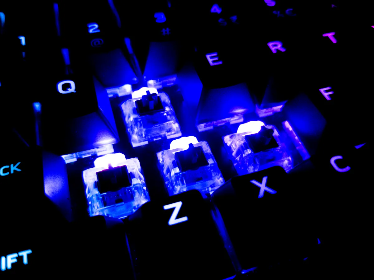Individual mechanical key switches removed from a keyboard
