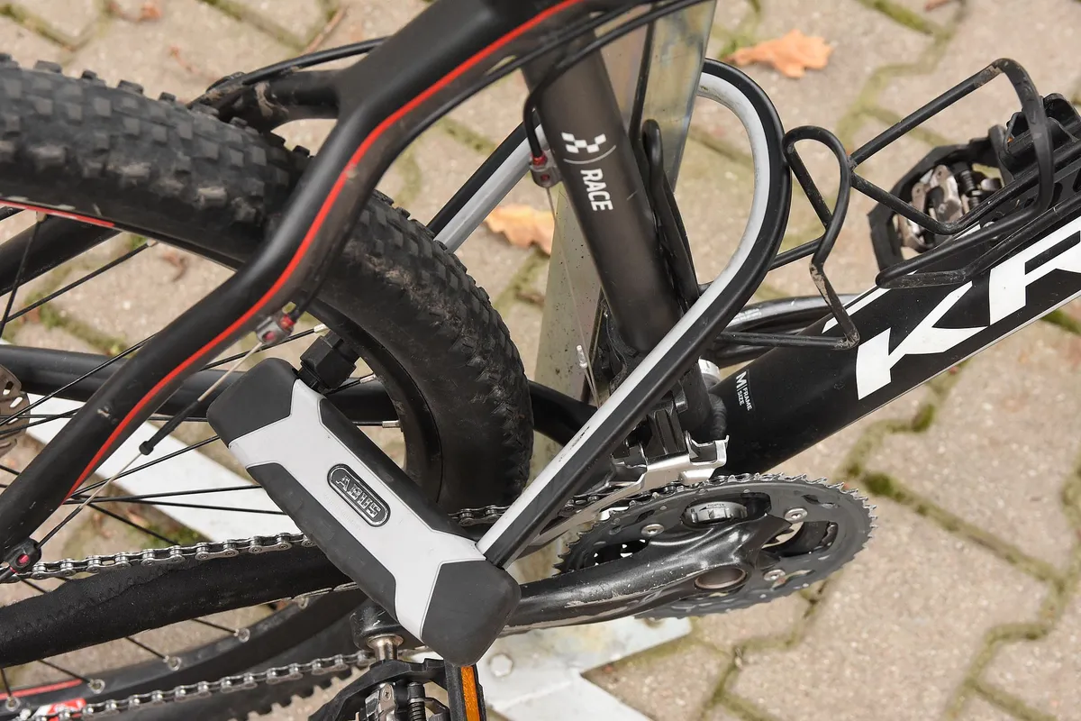 U-lock with keyway visible on the crossbar