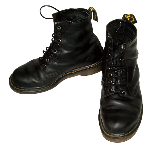 Detail of a worn black 1460 boot showing leather creasing