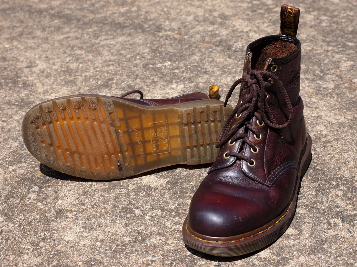 Dr. Martens 1460 boots with the AirWair sole tread visible