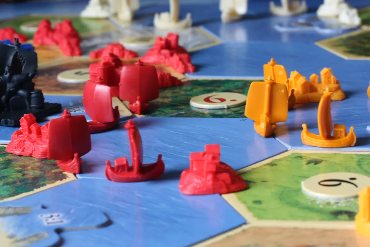 A Catan expansion in progress, showing the modular board layout