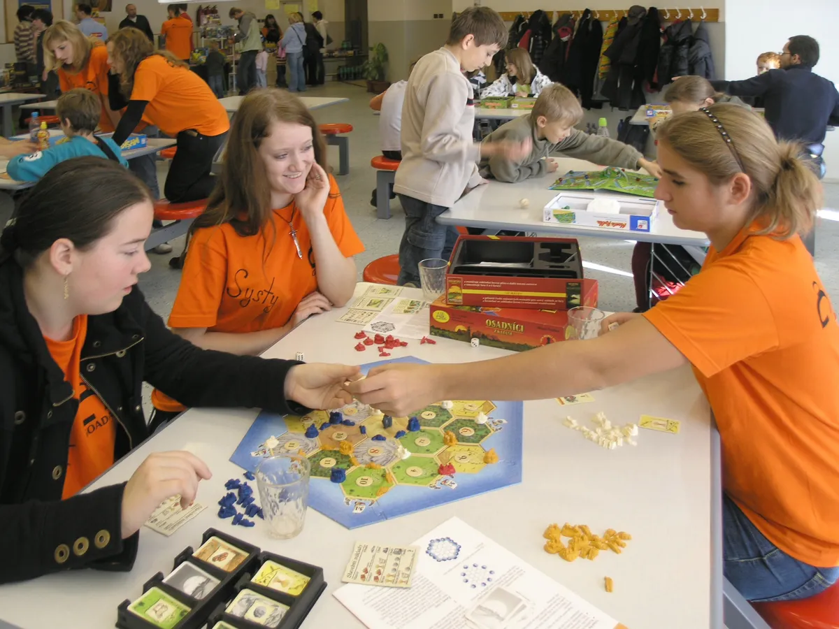 Catan set laid out on a table ready to play