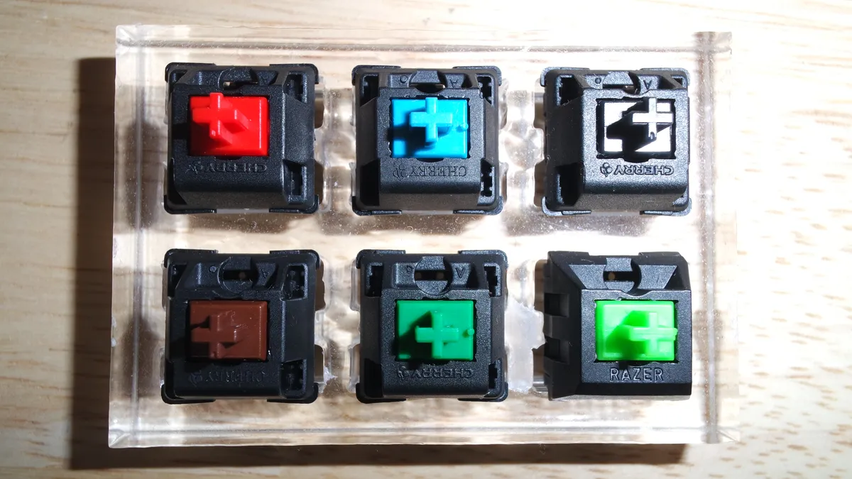Different mechanical keyboard switch types side by side