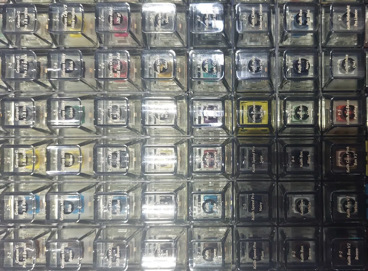 Assorted mechanical keyboard keycaps on display