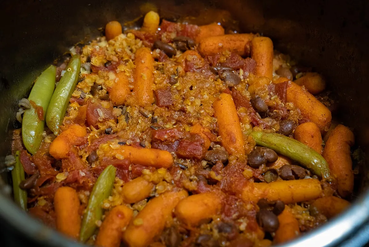 Vegetables and quinoa cooked in an Instant Pot pressure cooker
