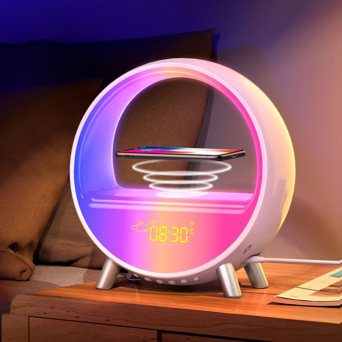A modern LED desk lamp with a wide light bar