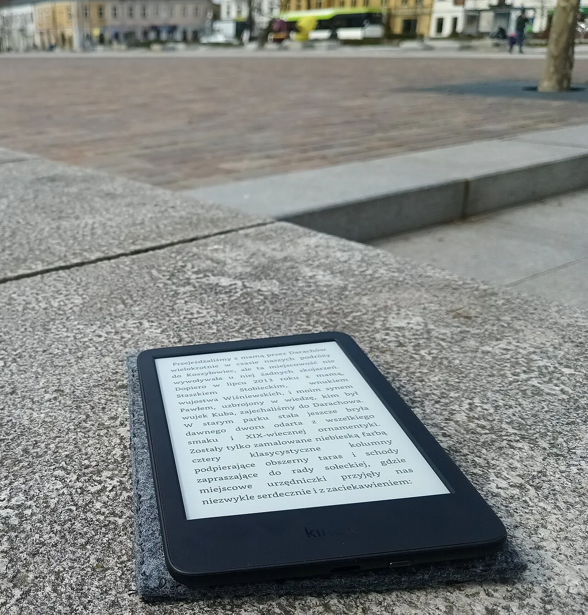 Kindle Paperwhite e-reader displaying a page of text