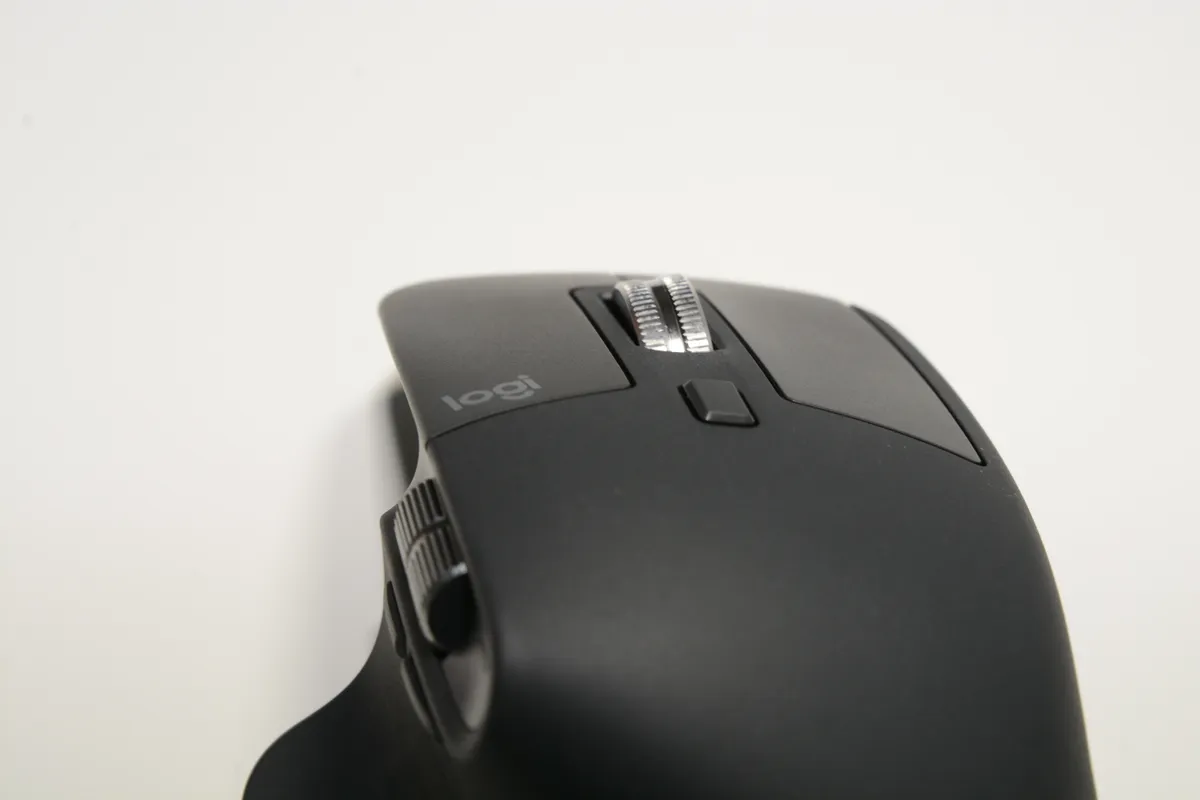 Logitech MX Master 3S mouse showing side thumb button and scroll wheel