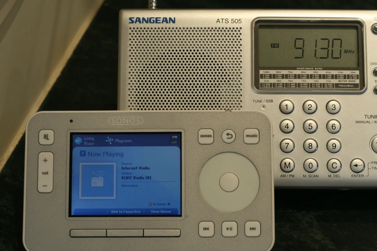 Sonos smart speaker interface showing internet radio playback