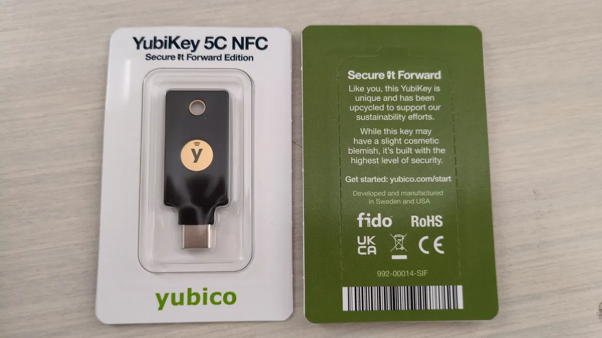 YubiKey security key shown in its retail packaging