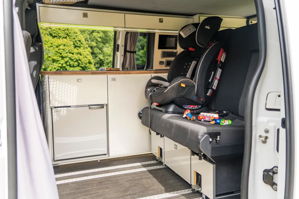 Child's car seat installed for a family road trip