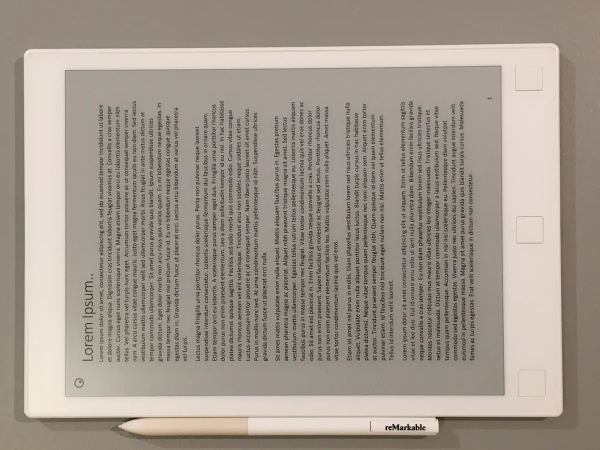 Person reading a document on a reMarkable e-ink tablet