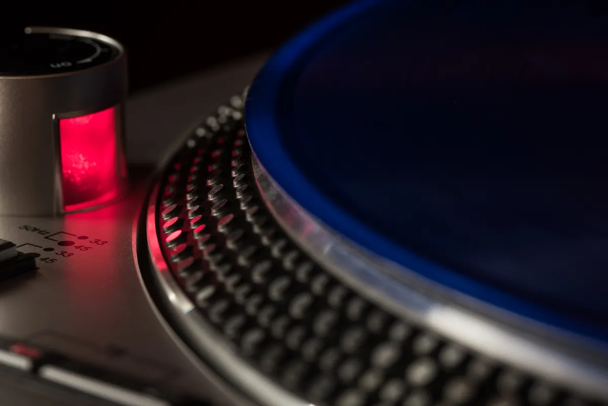 Close-up of an Audio-Technica AT-LP120 direct-drive turntable, a step up from the LP60X