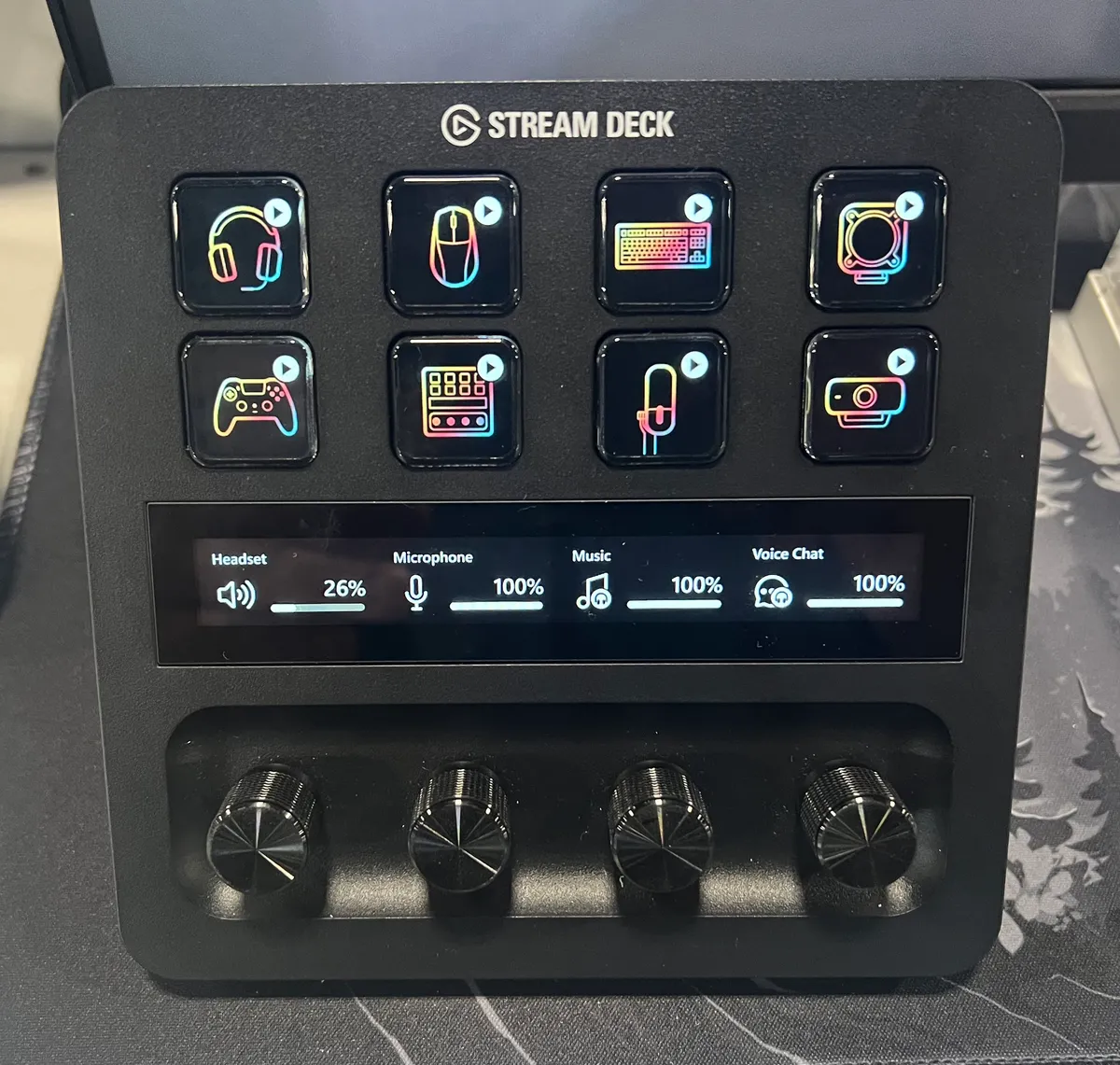Elgato Stream Deck+ showing customizable dials and LCD keys, part of the same product family