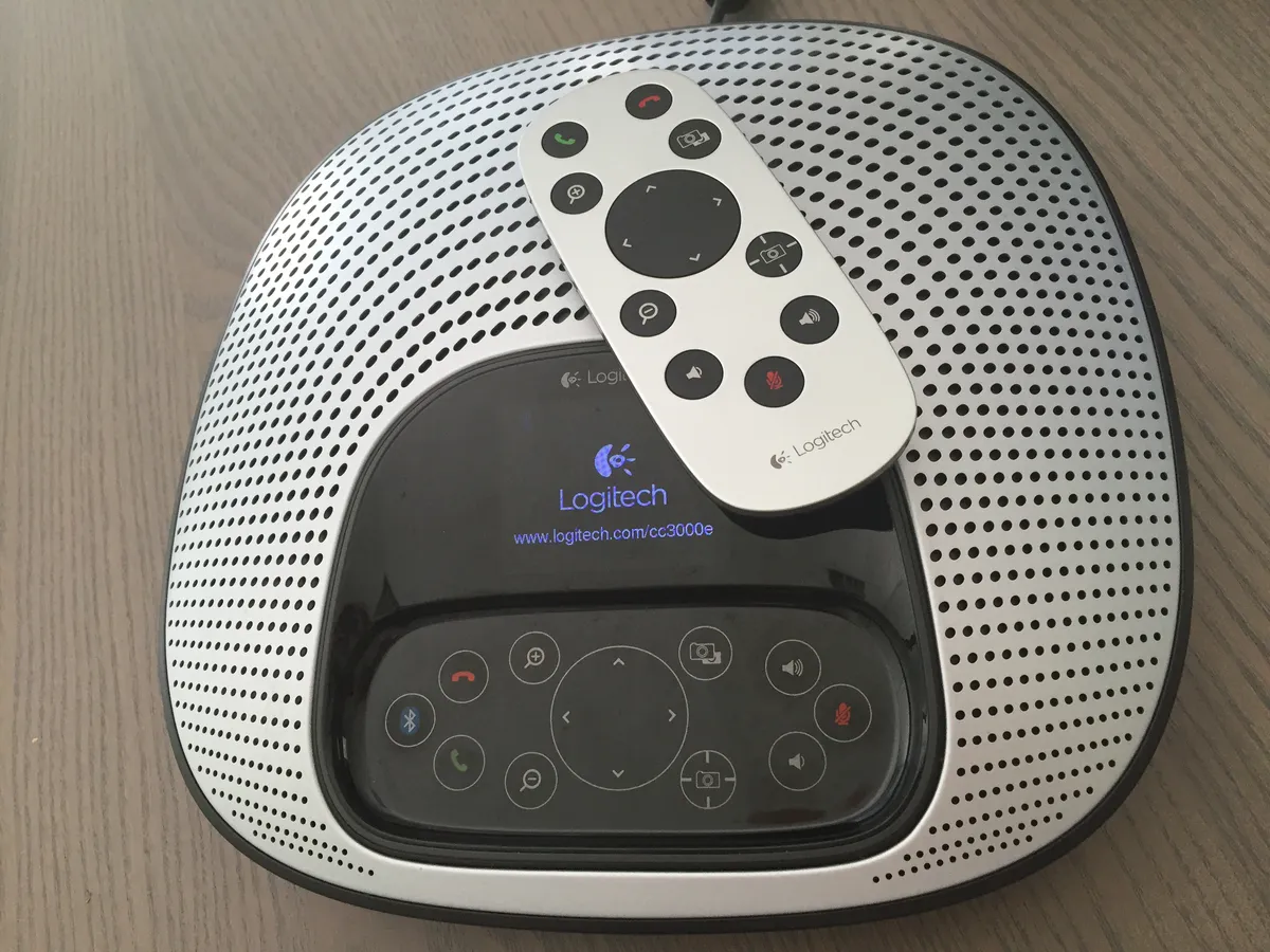 Logitech ConferenceCam CC3000e, a video conferencing device with an integrated speakerphone, shown for category comparison