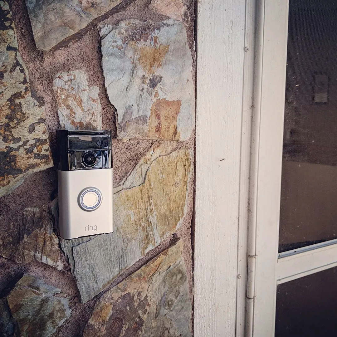 Ring Video Doorbell mounted on a stone entryway wall