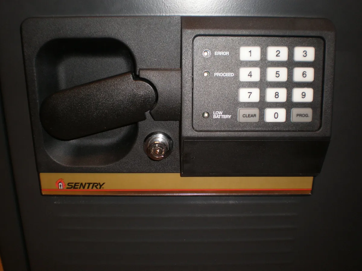 Lock panel on a SentrySafe branded fire safe