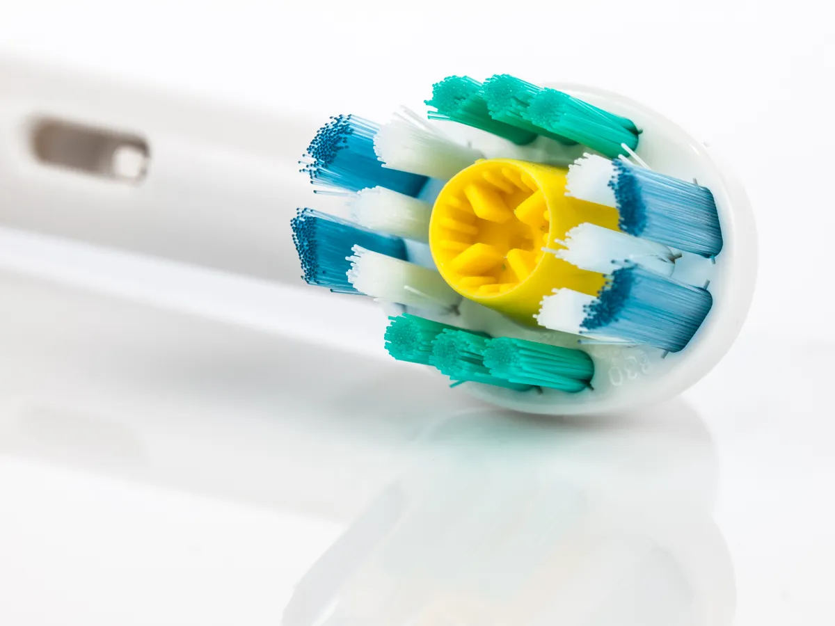 Close-up of an electric toothbrush head bristles