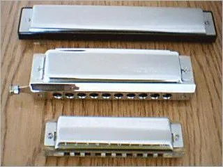 Several diatonic harmonicas in different keys