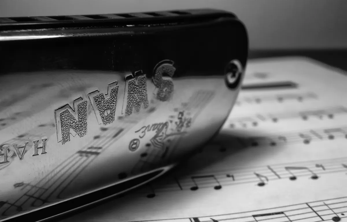 A ten-hole diatonic harmonica with a plastic comb and recessed reed plates