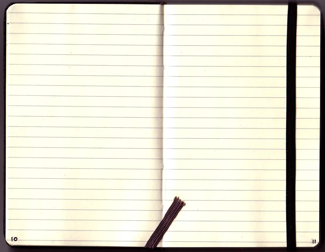 Inside view of a ruled Moleskine notebook showing the lined pages