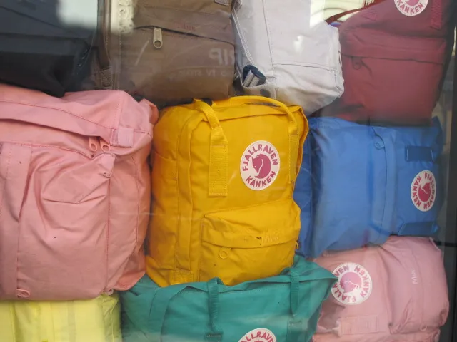 Several Fjällräven Kånken backpacks in different colours