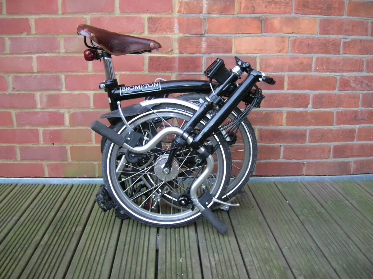 Brompton bicycle in its fully folded compact form