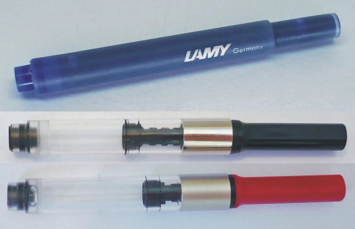 Lamy ink cartridge alongside Z27 and Z28 piston converters