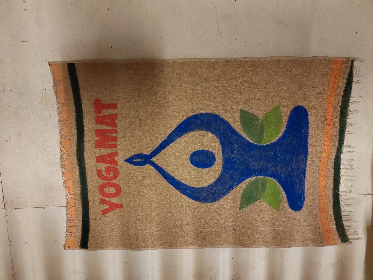 A natural coir fibre yoga mat, one of the non-PVC alternatives