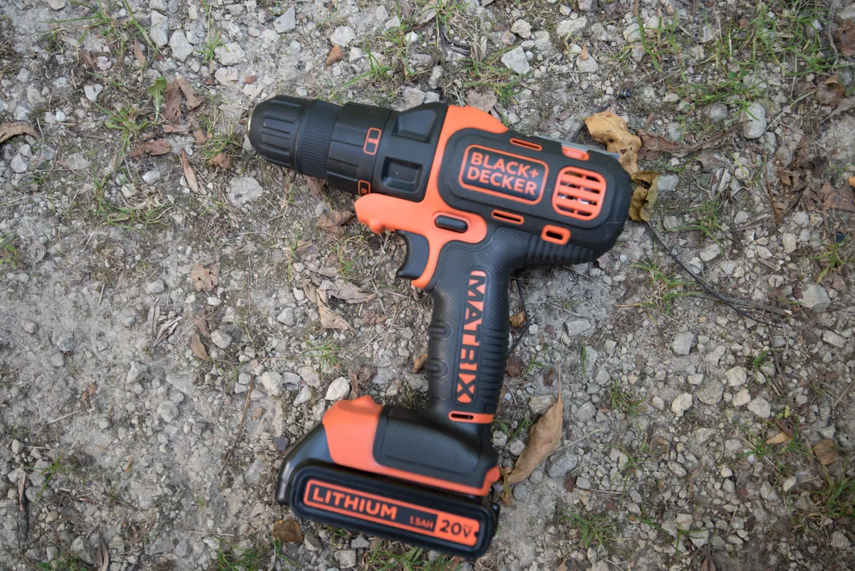 Black+Decker 20V lithium cordless drill with battery attached